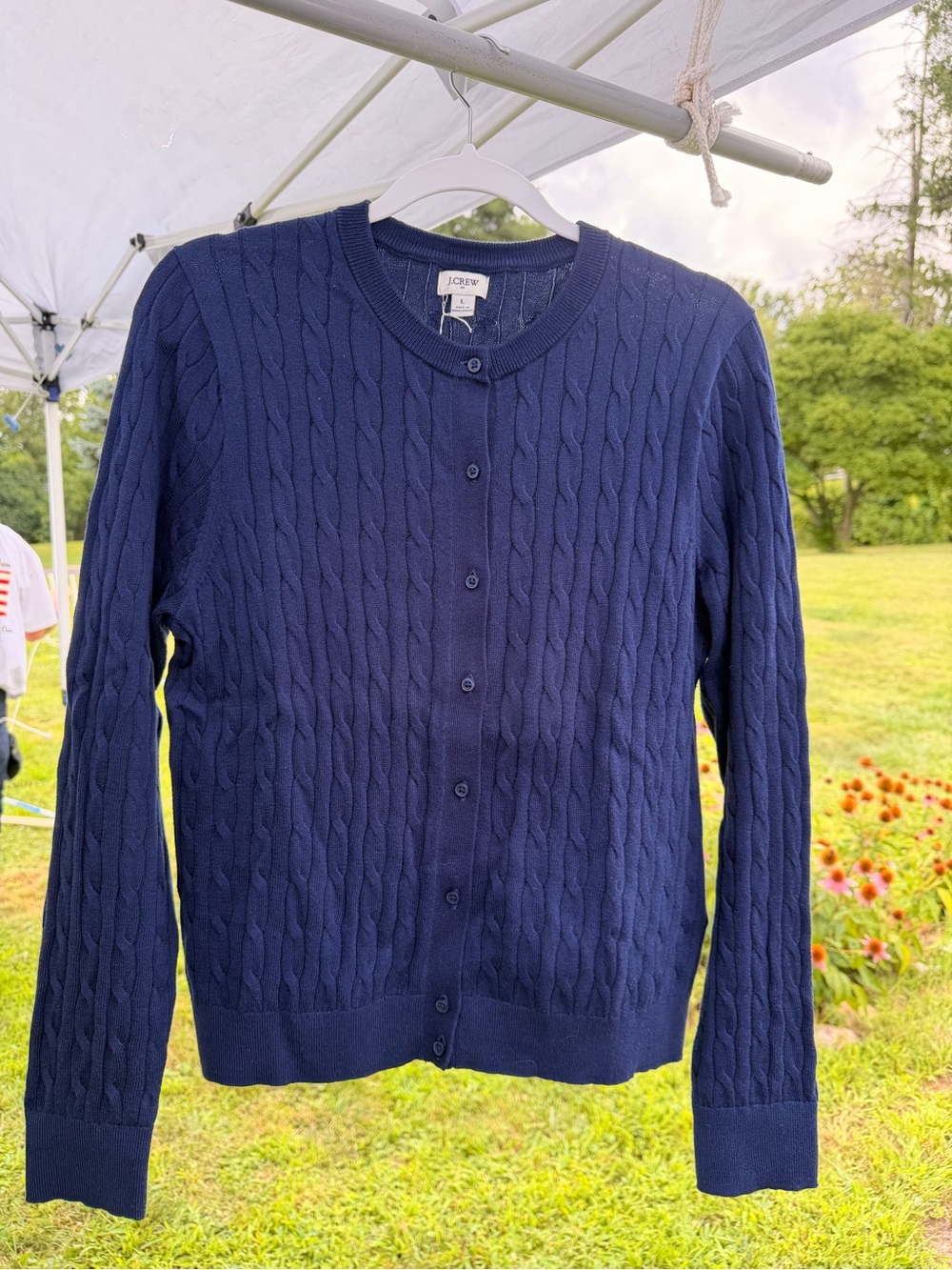 J. Crew Navy Cable-Knit Button-Front Cardigan